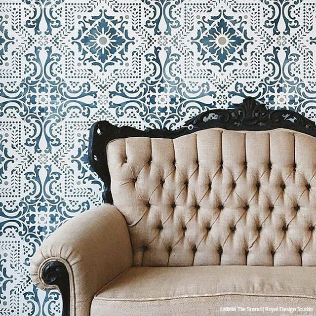 Lisboa Tile Stencil - Reusable DIY Ceramic Stencils for Home Decor, Wall Art & Craft Projects | Perfect for Bathroom, Kitchen Backsplash & Floor Tile Designs