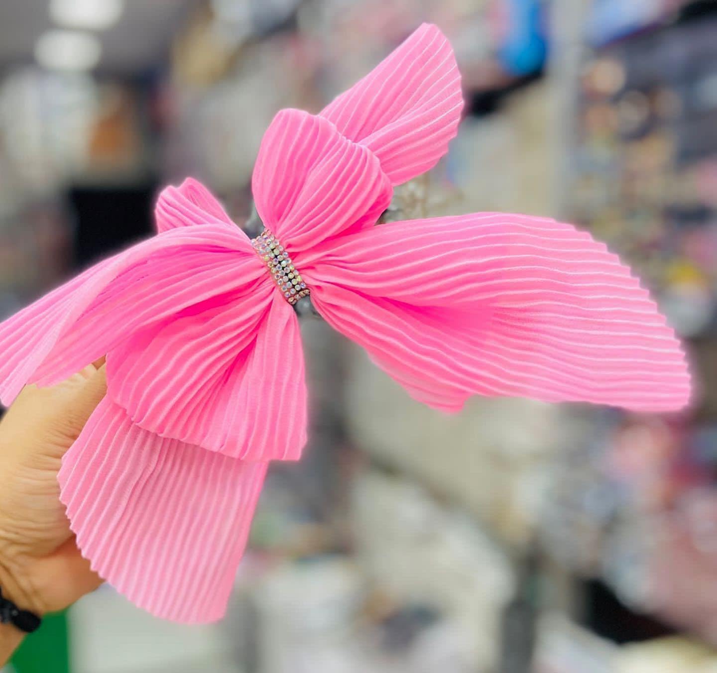 VSAKSH Large Rhinestone Bow Hair Clip for Women - Strong Hold Hair Barrettes with Long Ribbon, Elegant Hair Accessories for Parties, Weddings & Daily Wear