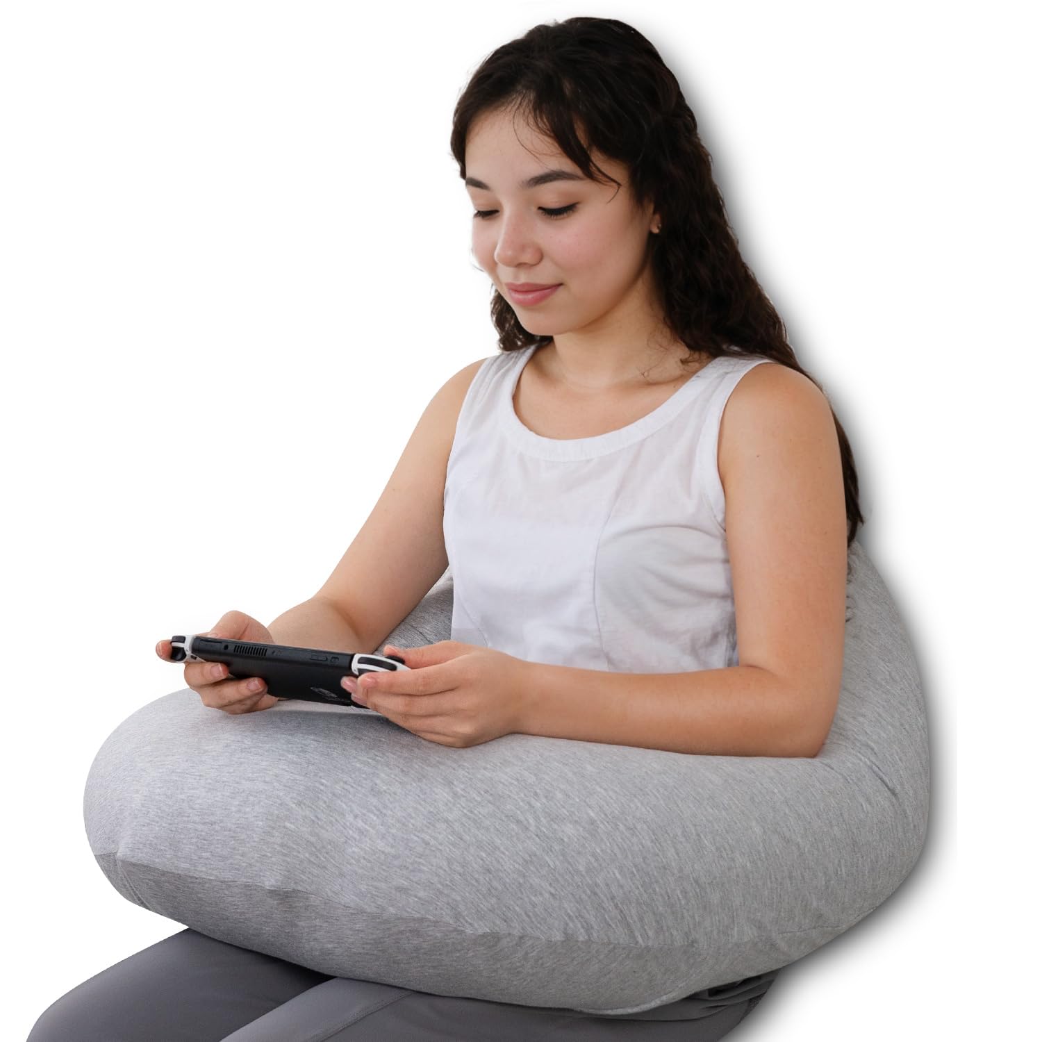 QUEEN ROSE Ergonomic Reading Pillow for Gaming, Bed & Sofa - Lap Desk Pillow with Arm Support for Reading, Playing, Crocheting - Cooling Grey - Perfect for Relaxing in Bed, Gaming Sessions & Crafting Activities