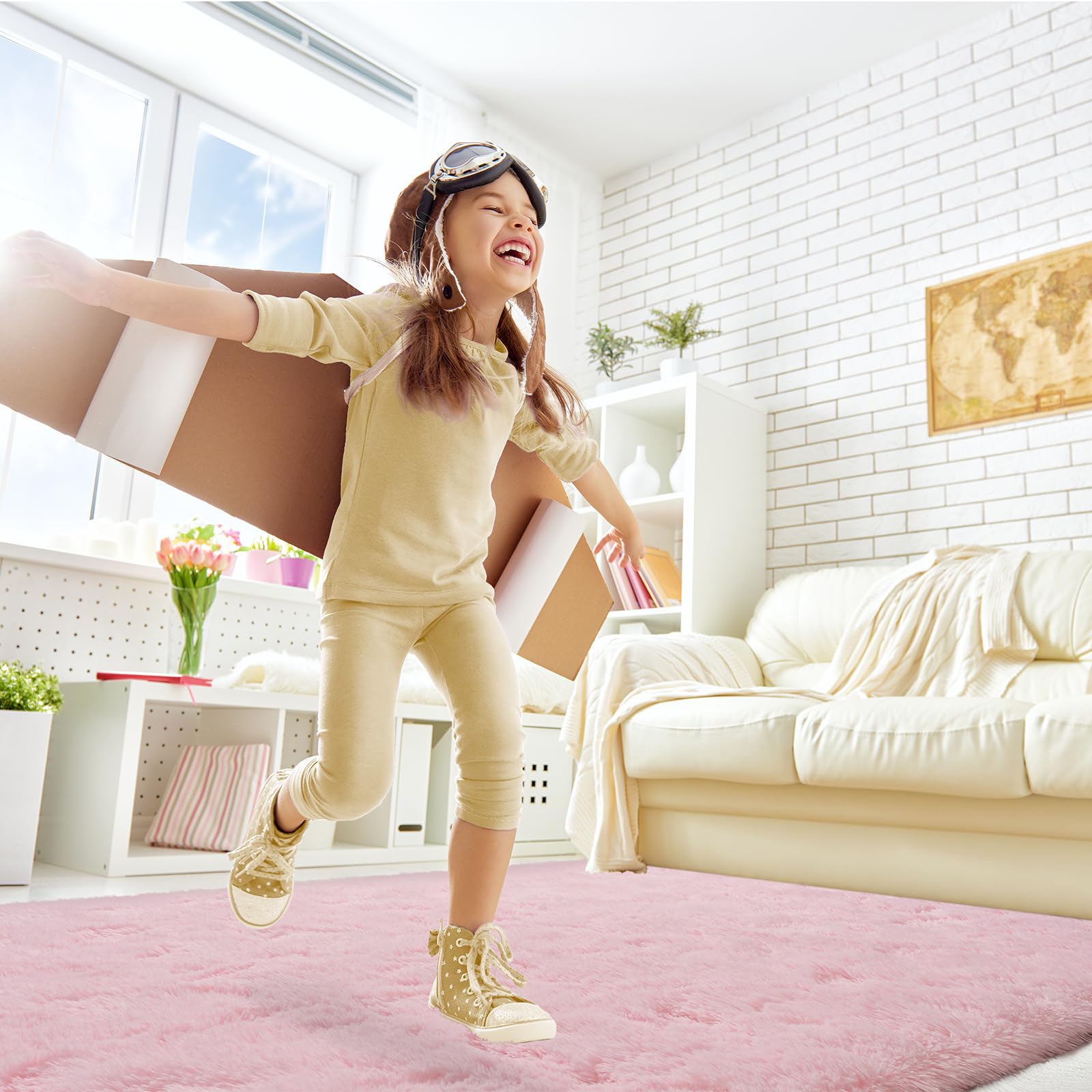Toneed Fluffy Shaggy Area Rug 5x8 Feet - Ultra Soft Plush Fuzzy Carpet for Bedroom, Living Room, Nursery & Kids Room - Modern Home Decor Pink Furry Rug | Perfect for Cozy Floor Comfort, Play Areas & Stylish Interior Design