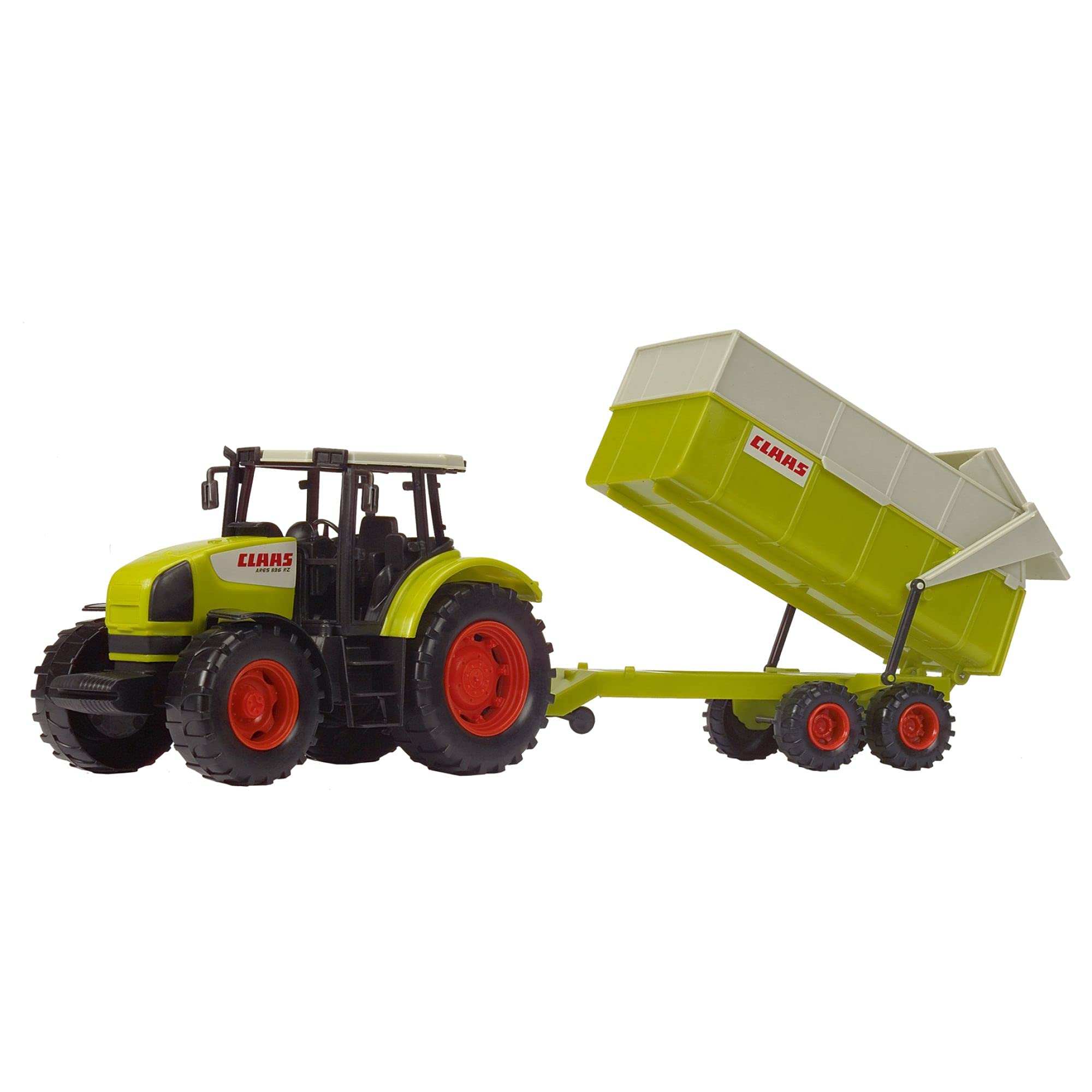 DICKIE TOYS CLAAS ARES Farm Tractor & Trailer Playset - Realistic Die-Cast Toy Vehicles for Kids - Perfect for Farm-Themed Pretend Play & Collectors