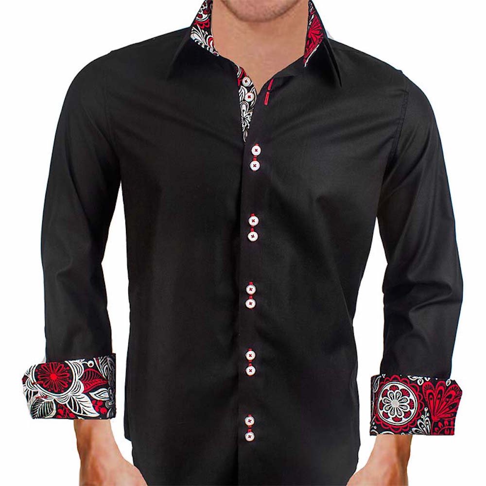 Premium Black, Red & White Dress Shirt for Men | 100% Made in USA | Business Formal & Wedding Attire