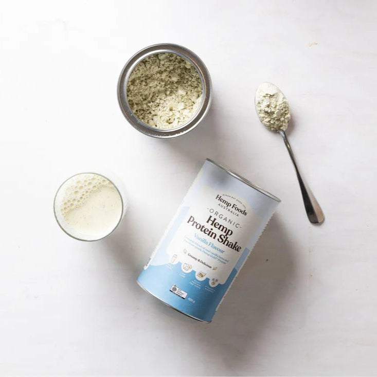 Organic Hemp Protein Shake Powder - Vanilla Flavor 420g | Plant-Based Protein Supplement for Smoothies & Post-Workout Recovery | Vegan, Gluten-Free, Non-GMO | Hemp Foods Australia