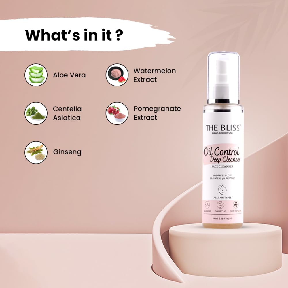 Bliss Acne & Blackhead Control Face Wash with AHA, BHA & CICA Extract - Oil-Free, Pore Minimizing Cleanser (100ml) for Oily & Acne-Prone Skin - Perfect for Daily Skincare Routine