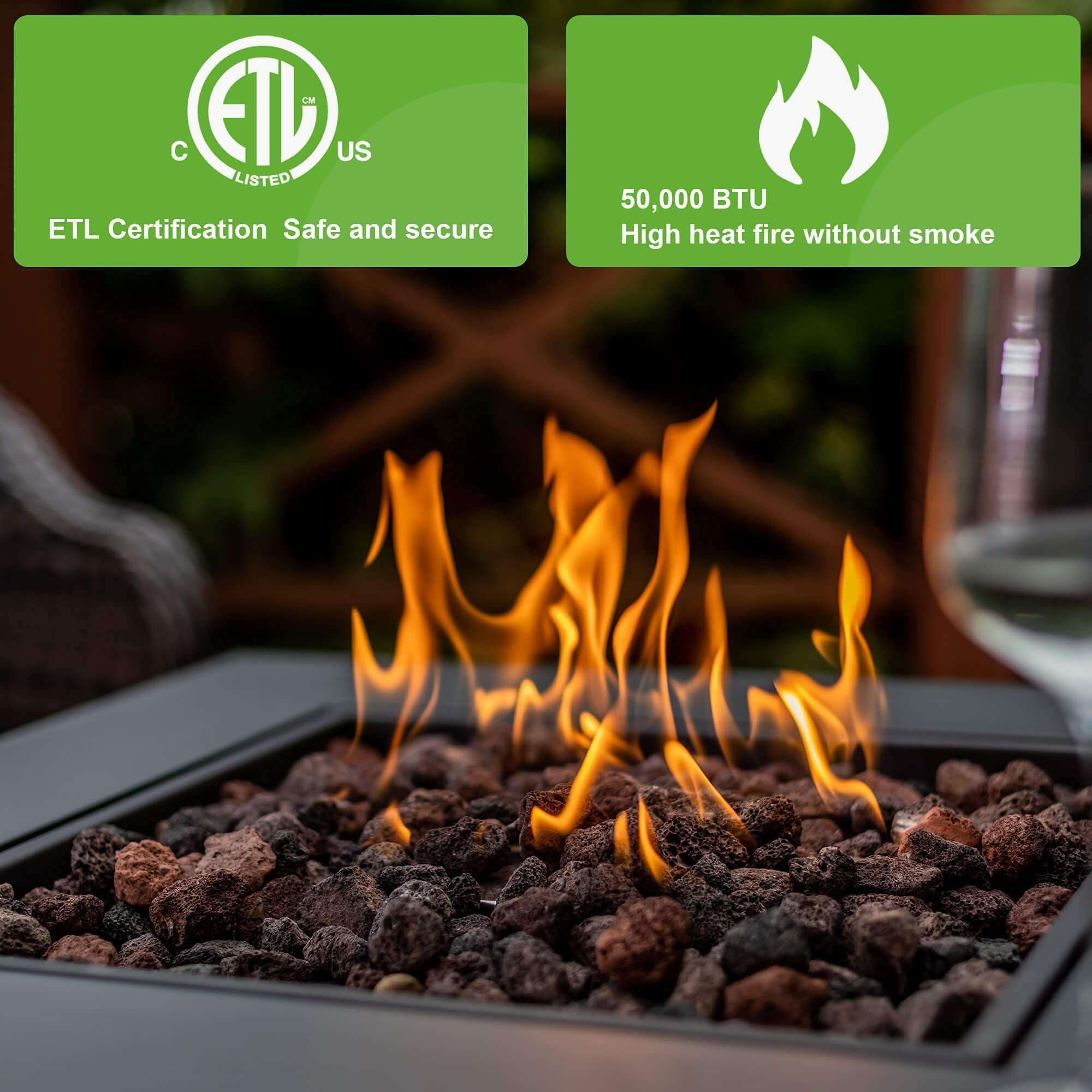 28in Outdoor Propane Fire Pit Table - 50,000 BTU Gas Fire Pit with Lid & ETL Certified - Perfect for Garden, Patio, Backyard & Poolside Gatherings