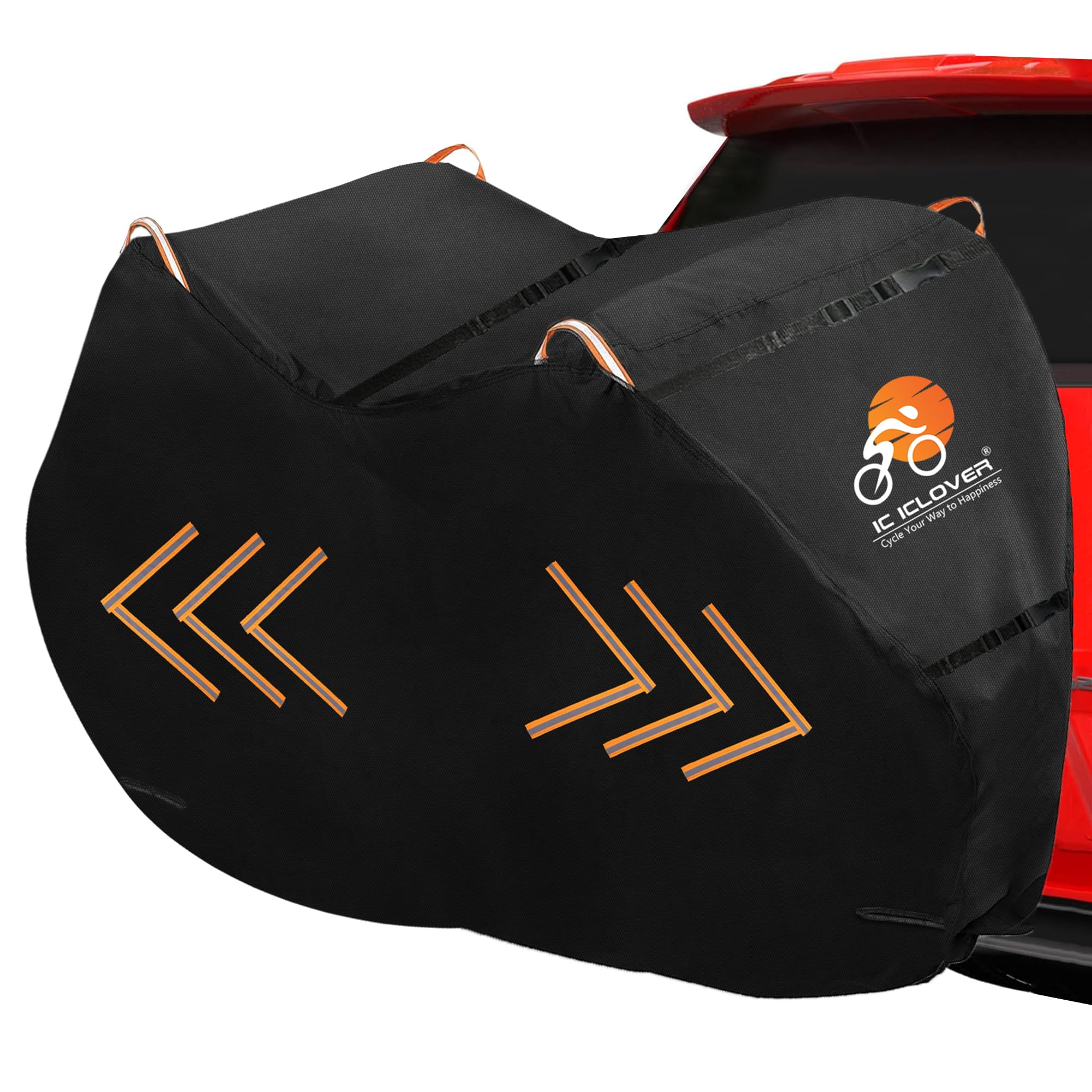 ICLOVER Waterproof Bike Cover for 2 Bikes - 600D Heavy-Duty Bicycle Transport Cover for Rear Hitch Rack - Universal Fit Outdoor Travel Storage Protection - Perfect for Road Trips, Camping & Cycling Adventures