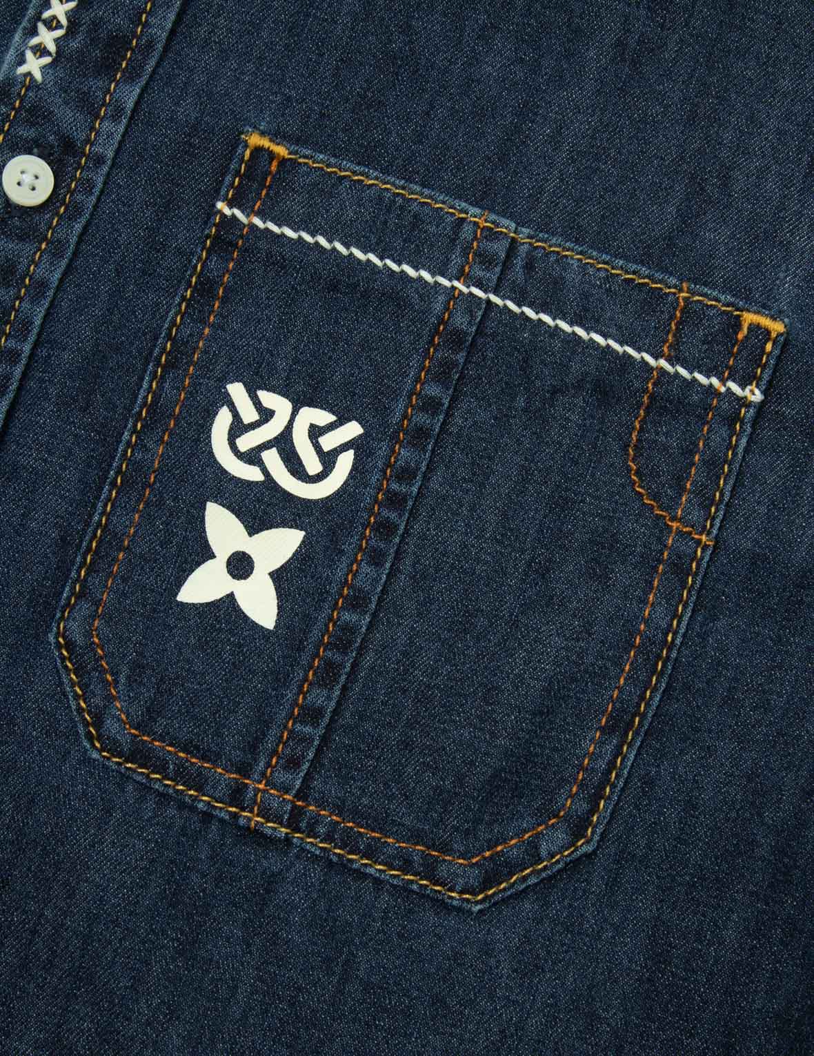 Brush Daicock Print Relaxed Fit Denim Shirt for Men - Casual Button Down Shirt for Streetwear & Everyday Outfits