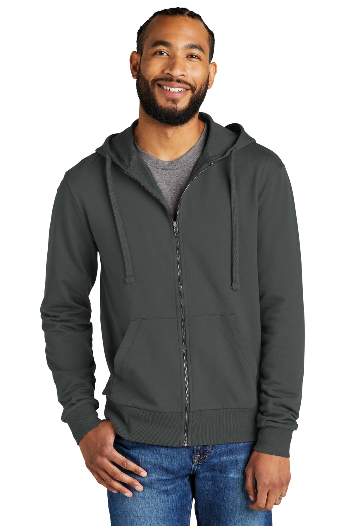 Allmade Unisex Organic French Terry Full Zip Hoodie - Eco-Friendly Cotton Sweatshirt for Men & Women, Terrain Grey - Perfect for Casual Wear, Gym & Outdoor Activities