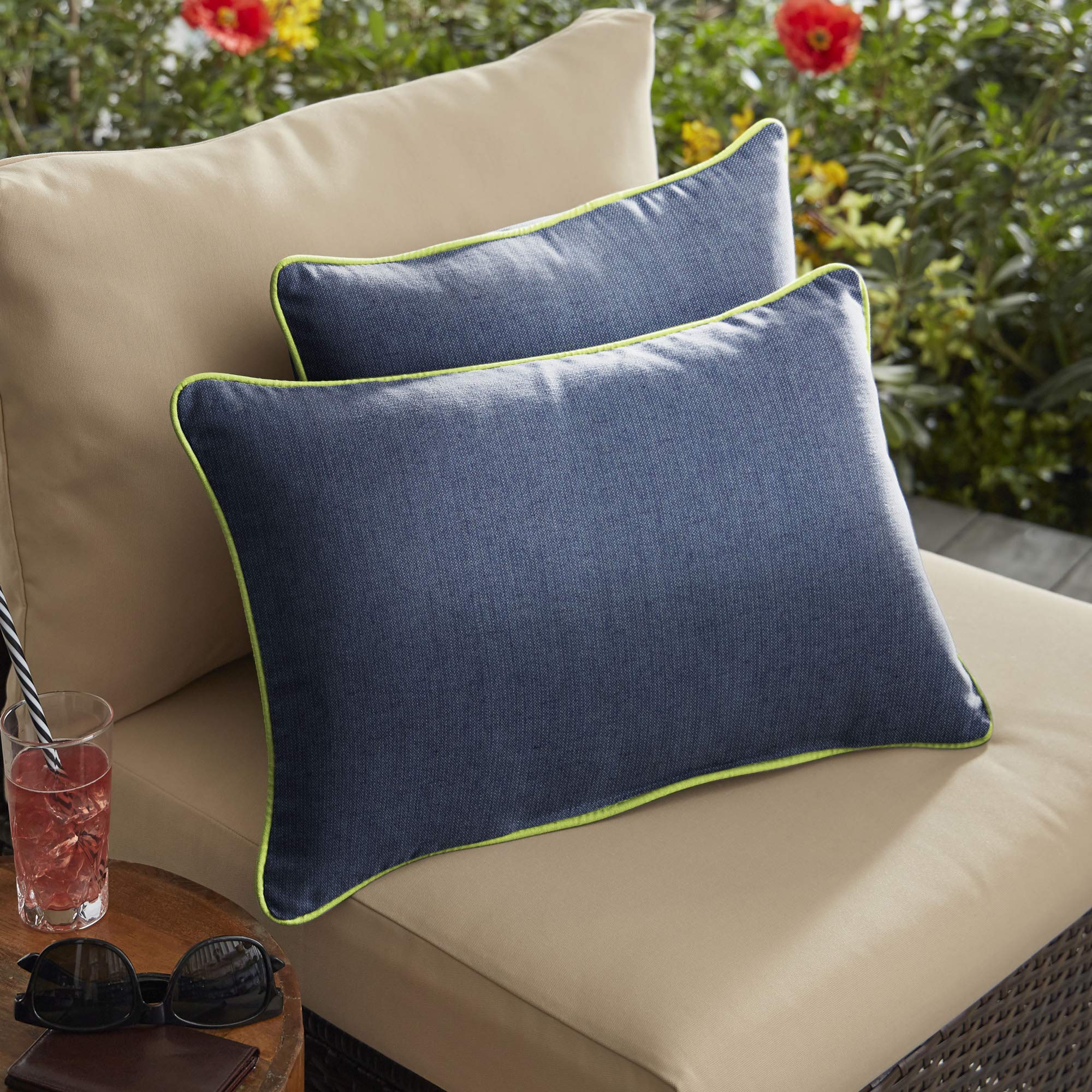 Premium Set of 2 Indigo Blue Outdoor Throw Pillows - 20 Inch Square Decorative Cushions for Patio Furniture, Porch Swing & Garden Seating - Water Resistant & UV Protected
