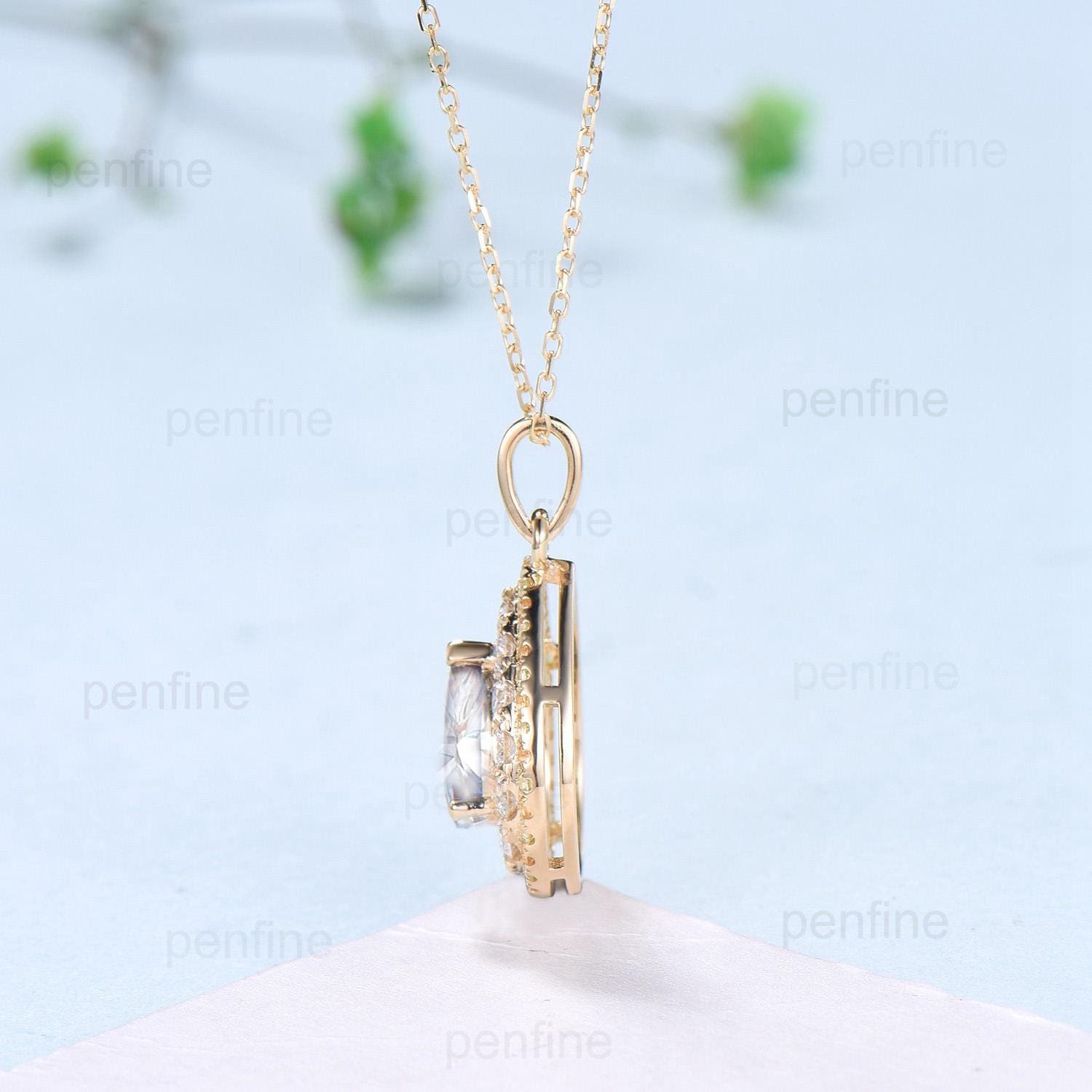 Vintage Double Halo Pear Shaped Moissanite Necklace - 18K Yellow Gold Lab Grown Diamond Alternative Pendant for Women | Perfect Engagement Gift, Anniversary Present & Special Occasion Jewelry
