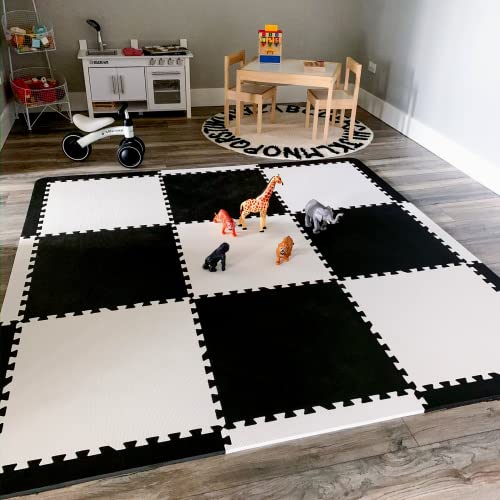 **Extra Large Baby Play Mat - 74x74 Inches Thick Non-Toxic Foam Floor Puzzle Tiles for Infants & Toddlers | Interlocking Activity Playmat for Crawling, Tummy Time & Learning (Black/White) - Perfect for Nursery, Playroom & Daycare**