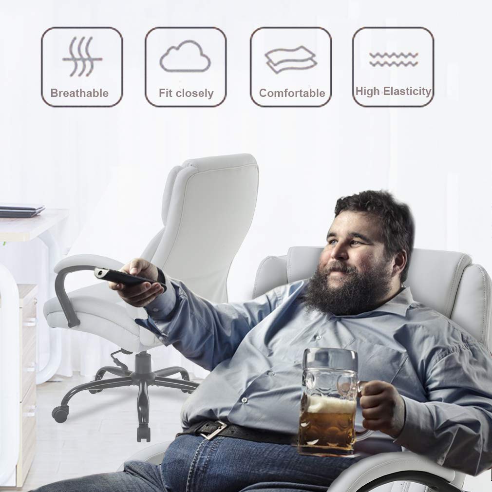 500lbs Heavy Duty Ergonomic Office Chair - Wide Seat PU Leather Executive Desk Chair with Adjustable Lumbar Support & Armrests - High Back Computer Task Chair for Big & Tall People - Perfect for Home Office, Gaming & Workspaces (White)