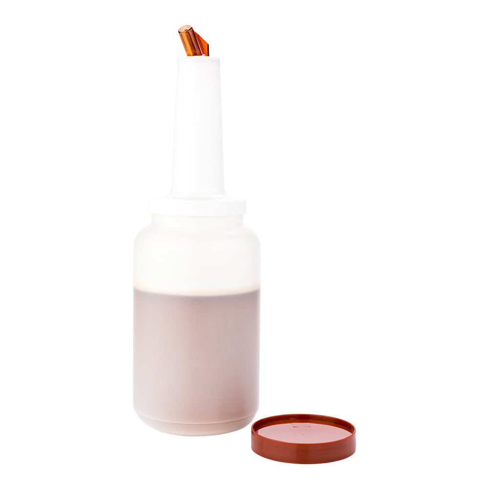 Bar Lux 2.5 qt Plastic Quick Pour Storage Container Bottle with Brown Spout & Lid - 5x5x15 Inches - 1 Count Box - Perfect for Liquids, Oils & Kitchen Storage