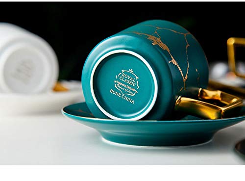 Premium Italian Marbled Gold Edge Coffee Cup and Saucer Set - Elegant Ceramic Tea Set for Home, Cafe & Gifts (1 Cup + 1 Saucer, Dark Green) | Perfect for Afternoon Tea, Coffee Breaks & Sophisticated Dining