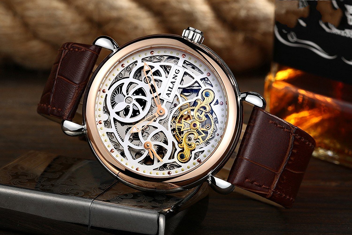 WhatsWatch 2017 Premium Automatic Mens Watch - Luxury Skeleton Dial, Waterproof Stainless Steel Fashion Watch for Business & Casual Wear