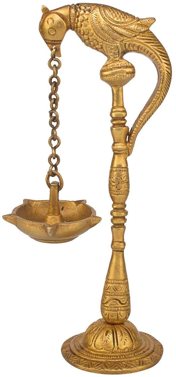Brass Bird Diya Oil Lamp Stand - Hindu Puja Religious Decor, Feng Shui Gift & Home Temple Hanging Diya with Chain (Set of 4) - Perfect for Festivals, Meditation & Spiritual Decorations