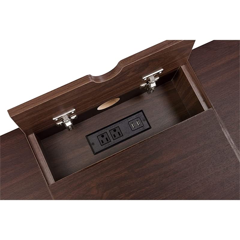 Acme Verster Oak & Black Wooden Writing Desk with USB Port - Home Office Storage Desk for Study, Work, and Remote Learning