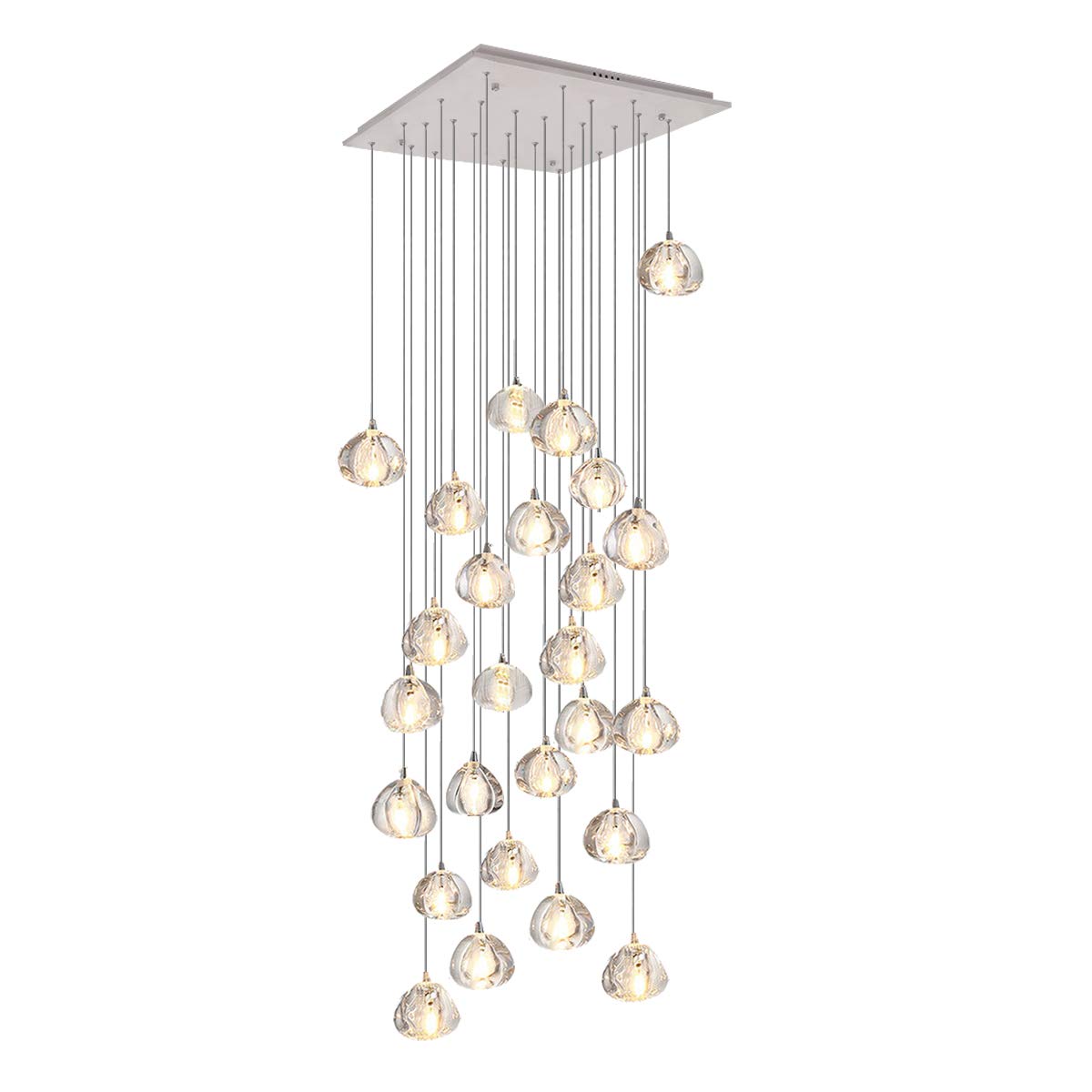 Modern Crystal Chandelier LED Pendant Light - 26-Light Square Raindrop Ceiling Fixture with Crystal Balls (19.7