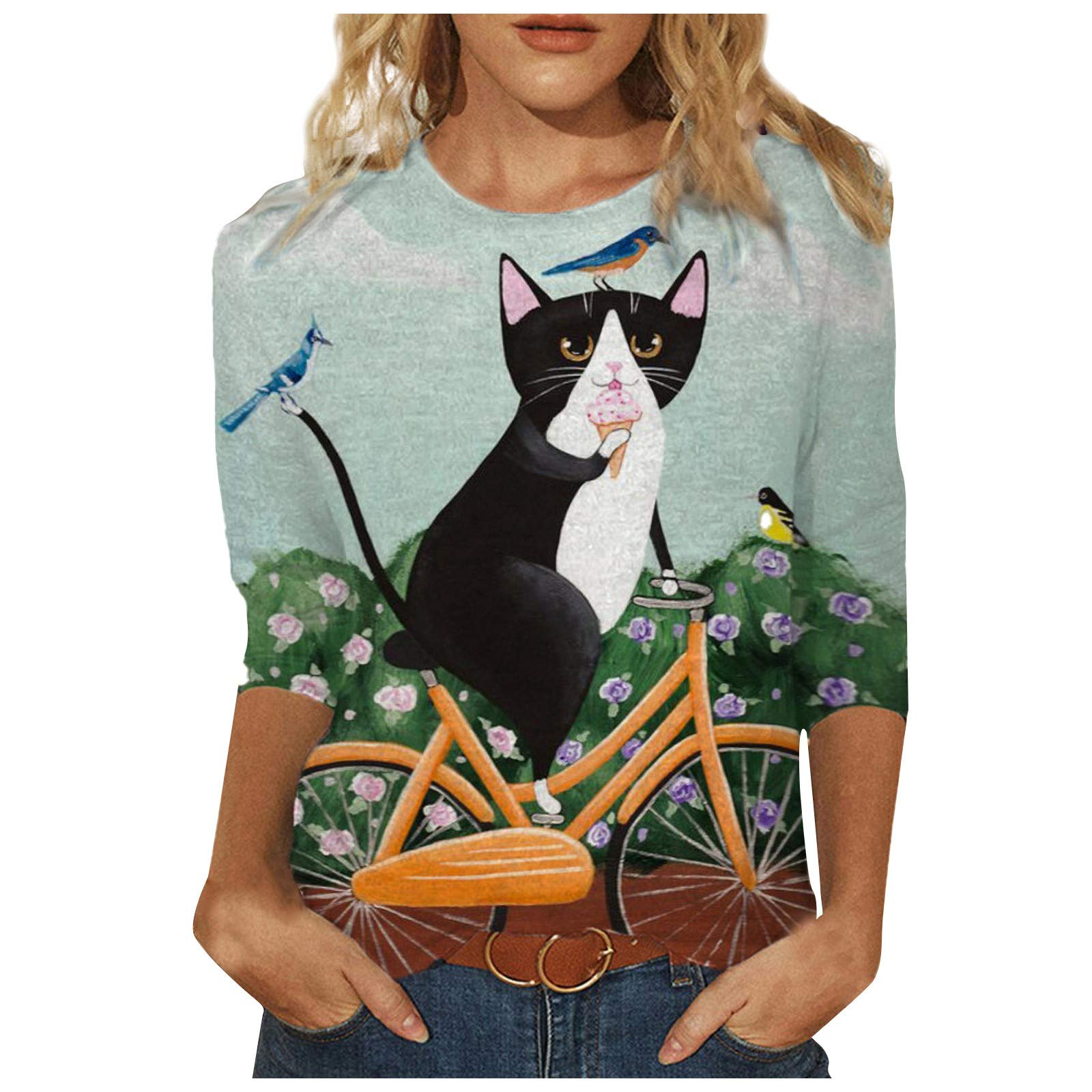 Women's Casual Printed Long Sleeve Crew Neck T-Shirt - Mid-Length Spring Top for Layering | Fashionable & Comfortable for Everyday Wear, Office & Outings