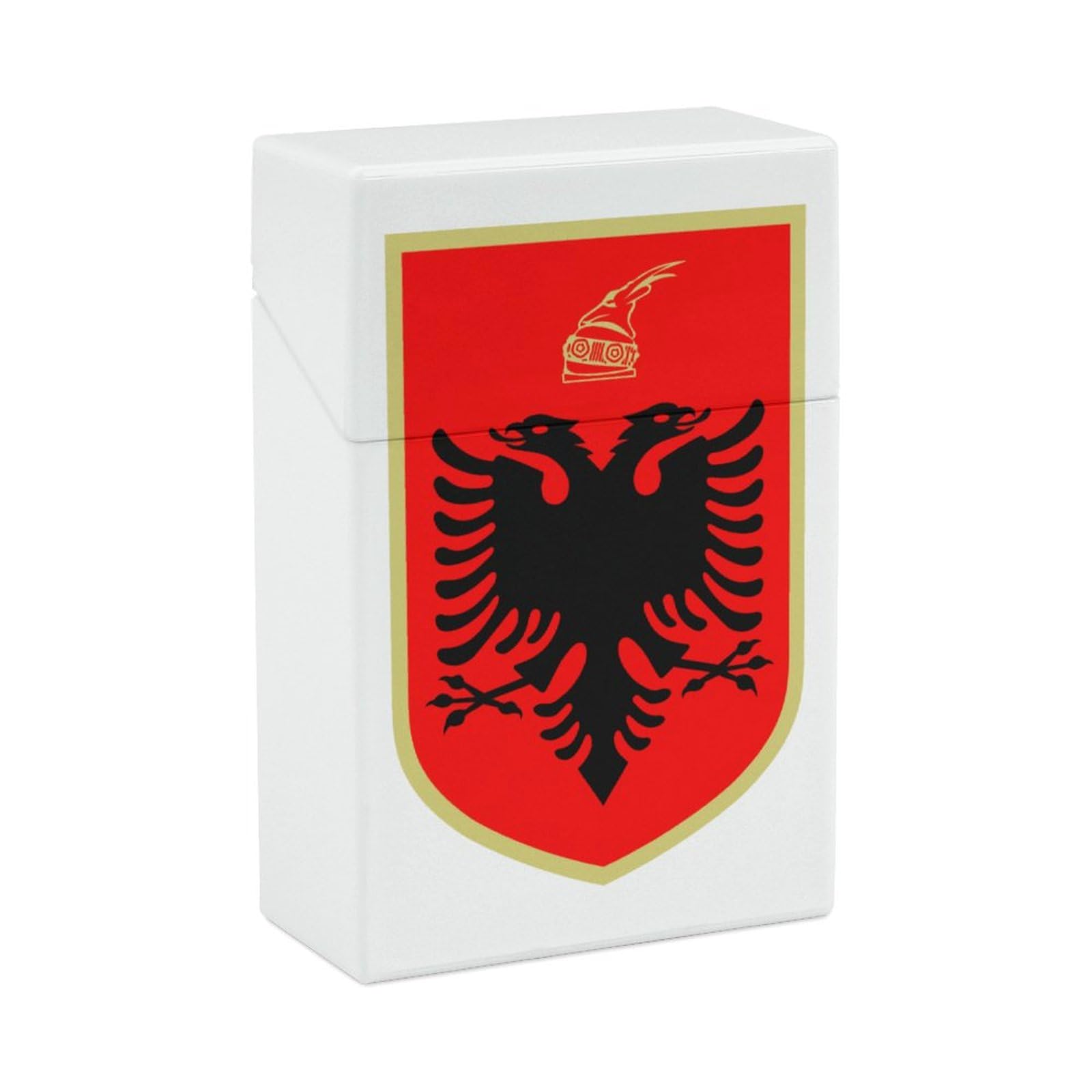 Albanian Flag Coat of Arms Reusable Metal Cigarette Case - Flip Top Closure Protective Holder for Men & Women - Perfect for Travel, Outdoor Activities & Gift Giving
