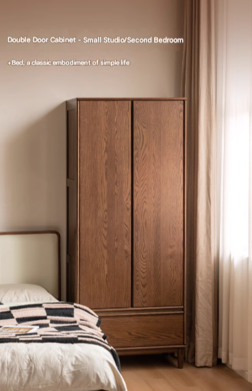 Oak Solid Wood Modern Off Floor Wardrobe - Stylish Freestanding Closet for Bedroom, Living Room & Office Storage