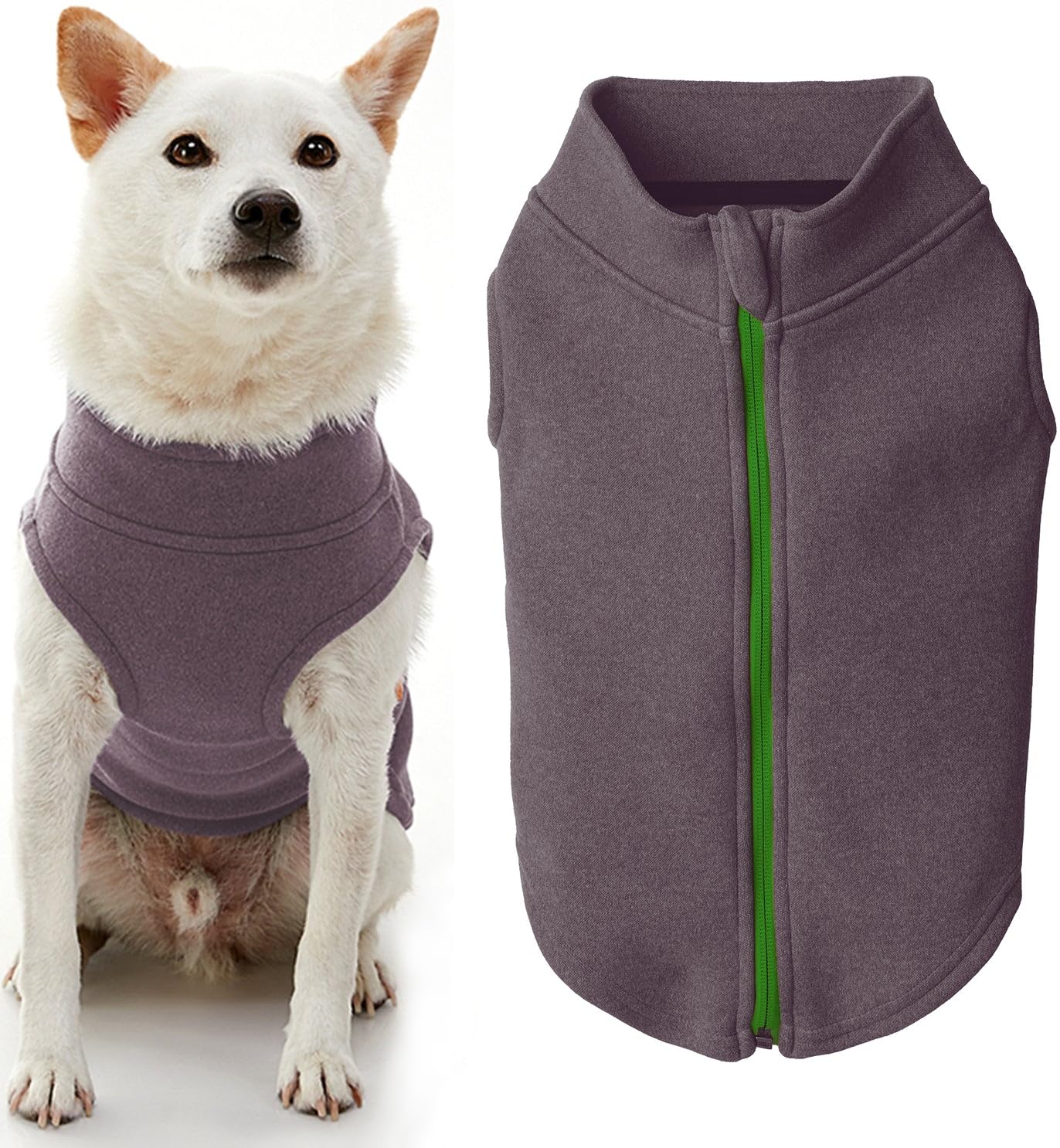 Gooby Zip Up Microfiber Fleece Dog Sweater - Purple, X-Large - Warm Double Layer Soft Dog Jacket for Small & Medium Dogs - Winter Pet Clothing for Cold Weather, Outdoor Walks & Indoor Comfort