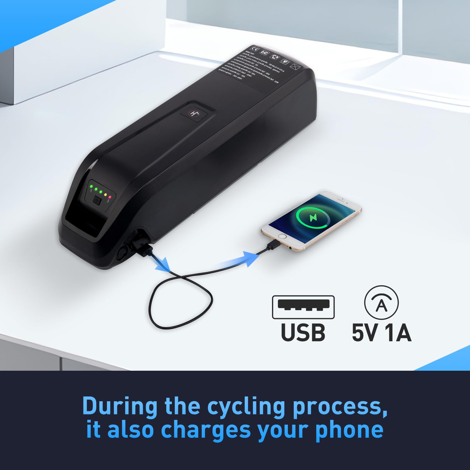 36V 10Ah Lithium Ebike Battery Pack with 2A Fast Charger, BMS, USB Port & LED Indicator - Power Switch & Safety Lock for 750W Electric Bikes & Motorcycles (4-Pin) - Perfect for Commuting, Off-Road Adventures & Long-Distance Riding