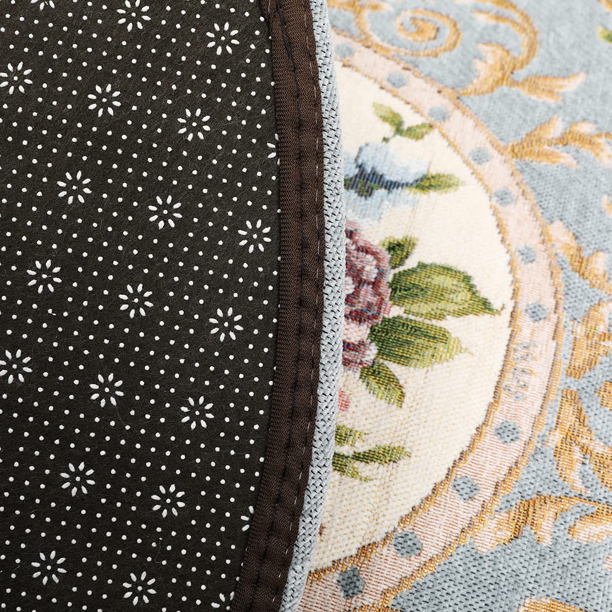 4ft Floral Round Non-Slip Area Rug - Machine Washable Sustainable Kitchen & Living Room Rug in Light Blue | Perfect for Cozy Home Decor & High-Traffic Areas