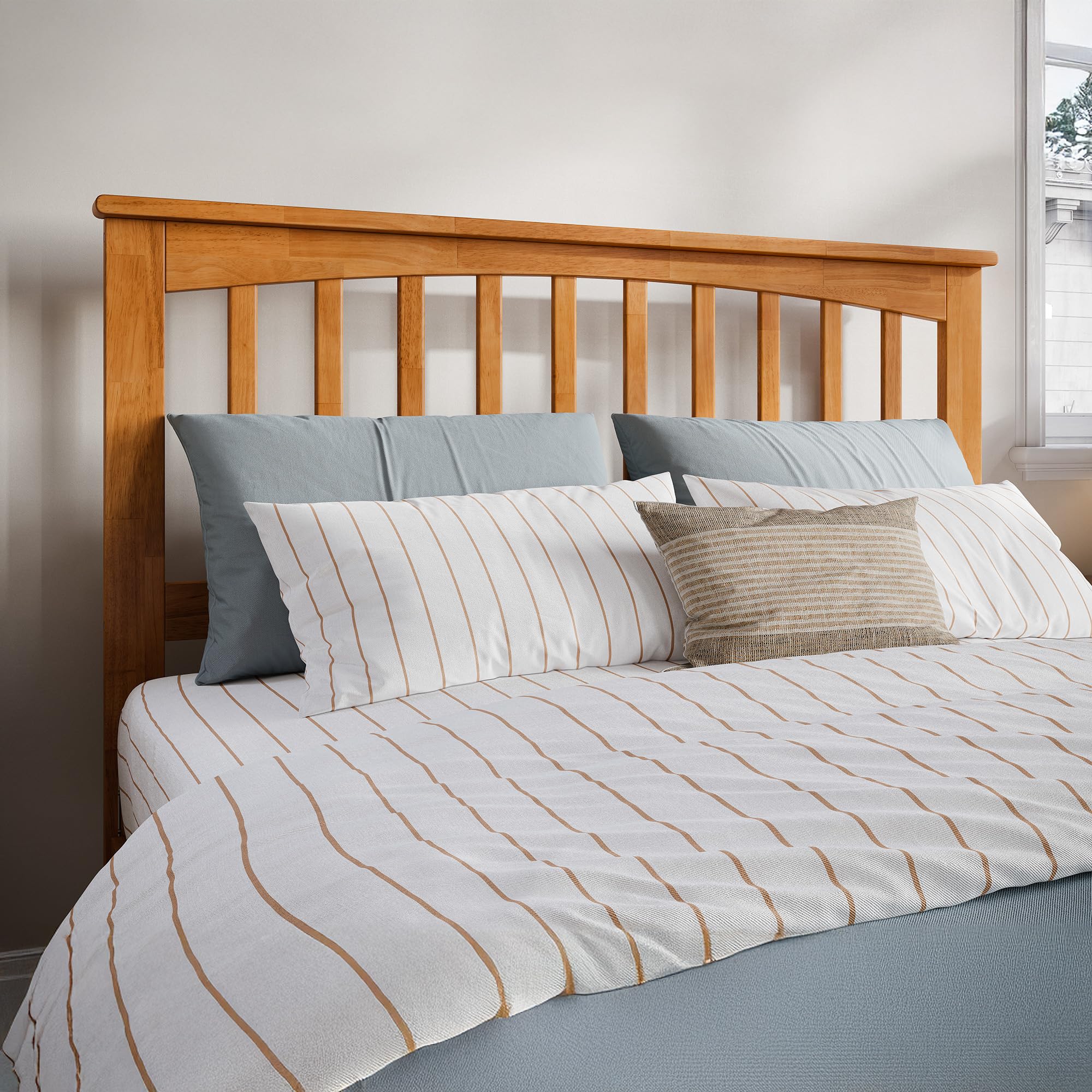 AFI Mission Full Solid Wood Headboard with USB Charging Ports - Light Toffee Finish - Modern Bedroom Furniture for Queen & King Size Beds - Perfect for Bedroom Makeovers and Guest Room Upgrades