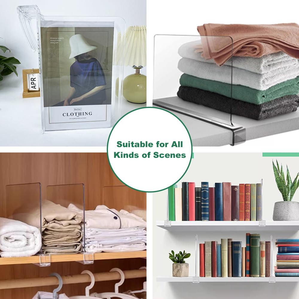 Clear Acrylic Shelf Dividers for Closet Organization - 4 Pack Fits 0.4-1 Inch Shelves | Wooden Shelf Organizers & Storage Solutions | Perfect for Pantry, Bathroom, and Wardrobe Closet Organization