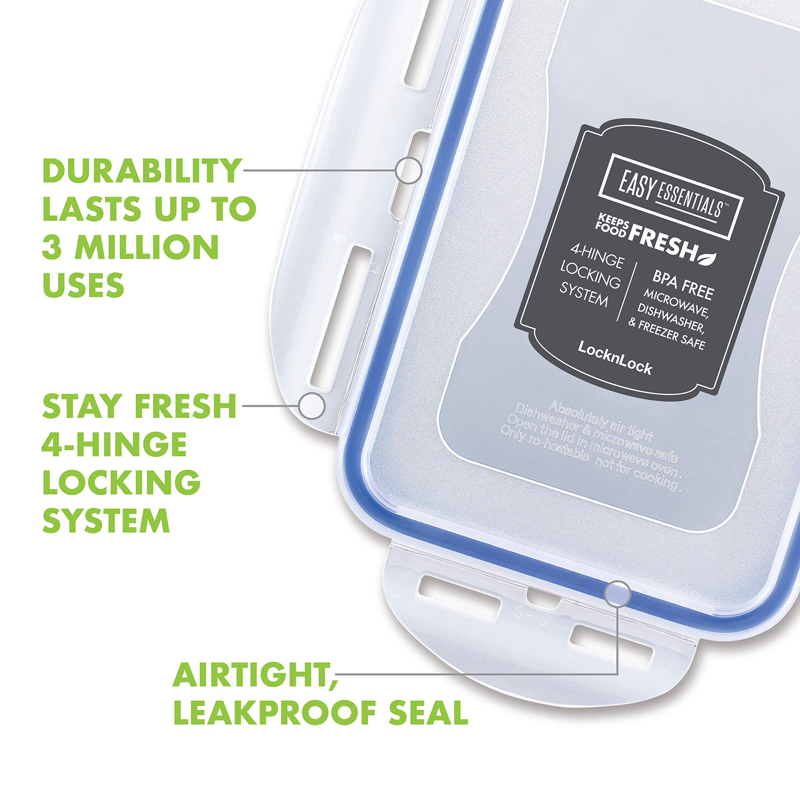 LocknLock 50-Ounce 3-Compartment Square Lunch Box - BPA-Free Food Storage Container for Meal Prep, Office Lunch & Picnics - Clear Plastic Divided Container for On-the-Go Meals