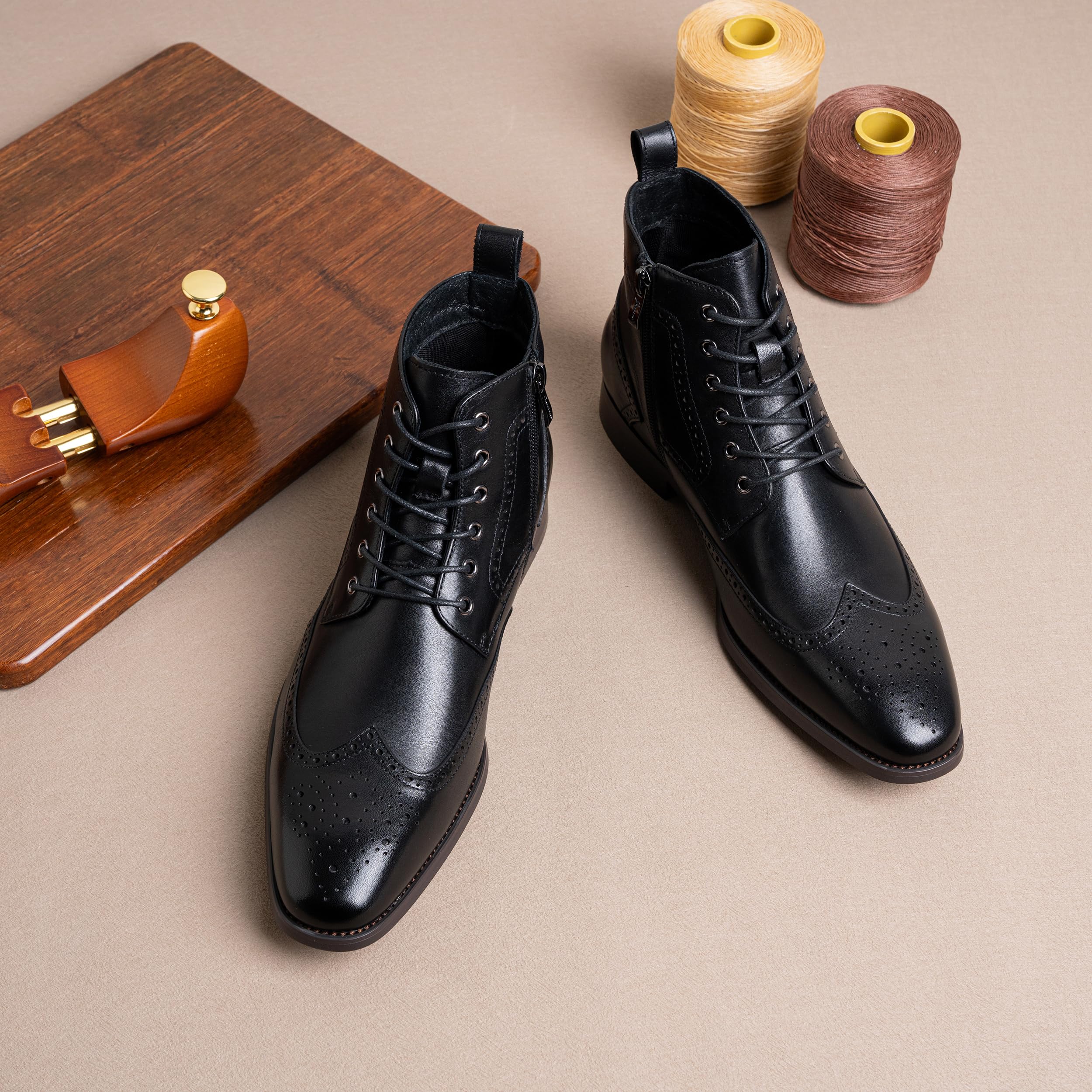 Premium Men's Leather Dress Boots with Cap-Toe - Stylish & Comfortable Formal Boots for Business, Office & Special Occasions