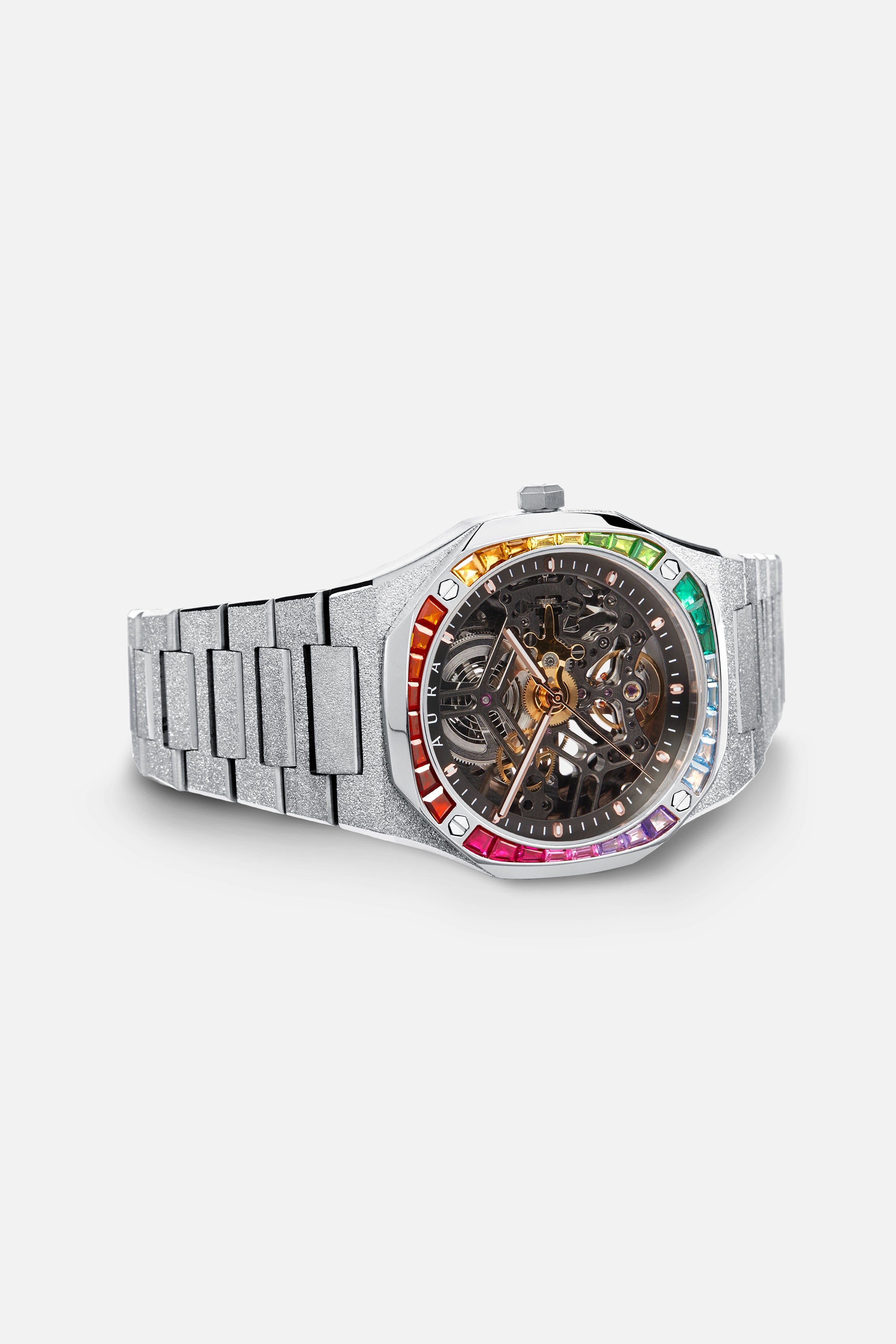 Aura Skeleton 002 Frosted Steel Watch - Minimalist Skeleton Dial Design for Men | Perfect for Business, Casual Wear & Special Occasions