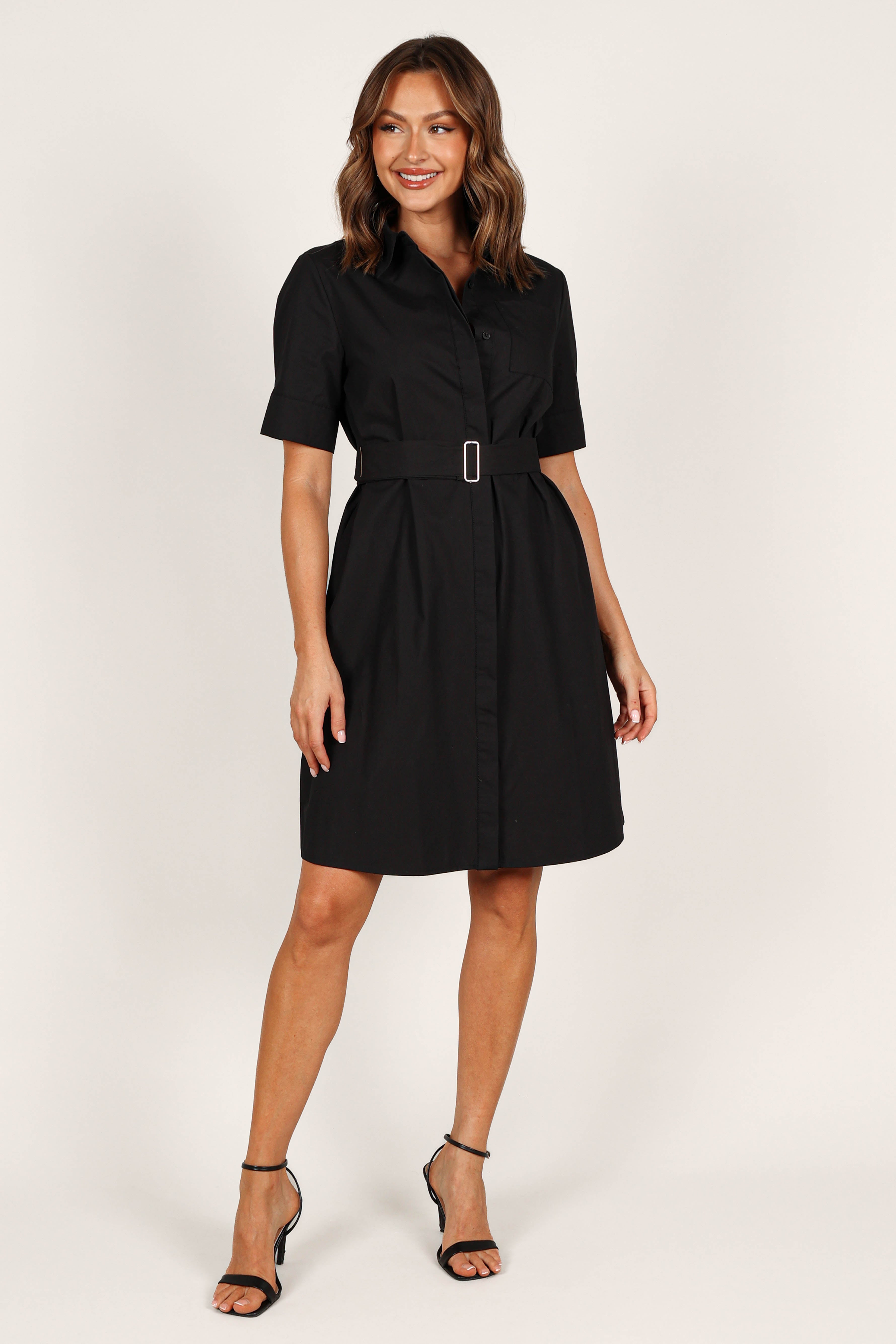 Kamal Women's Midi Belted Dress in Black - Elegant Office Wear & Casual Party Outfit