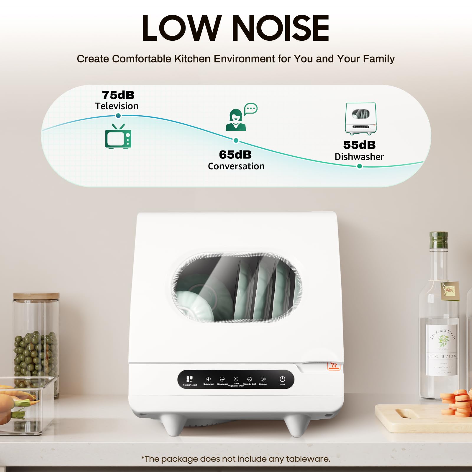 Portable Countertop Dishwasher 5L Mini Dishwasher - 6 Place Settings Capacity, Compact Tabletop Dishwasher with Drain Hose for Small Kitchens, Apartments, RVs - Perfect for Washing Knives, Forks, Spoons, Cups and Small Dishes
