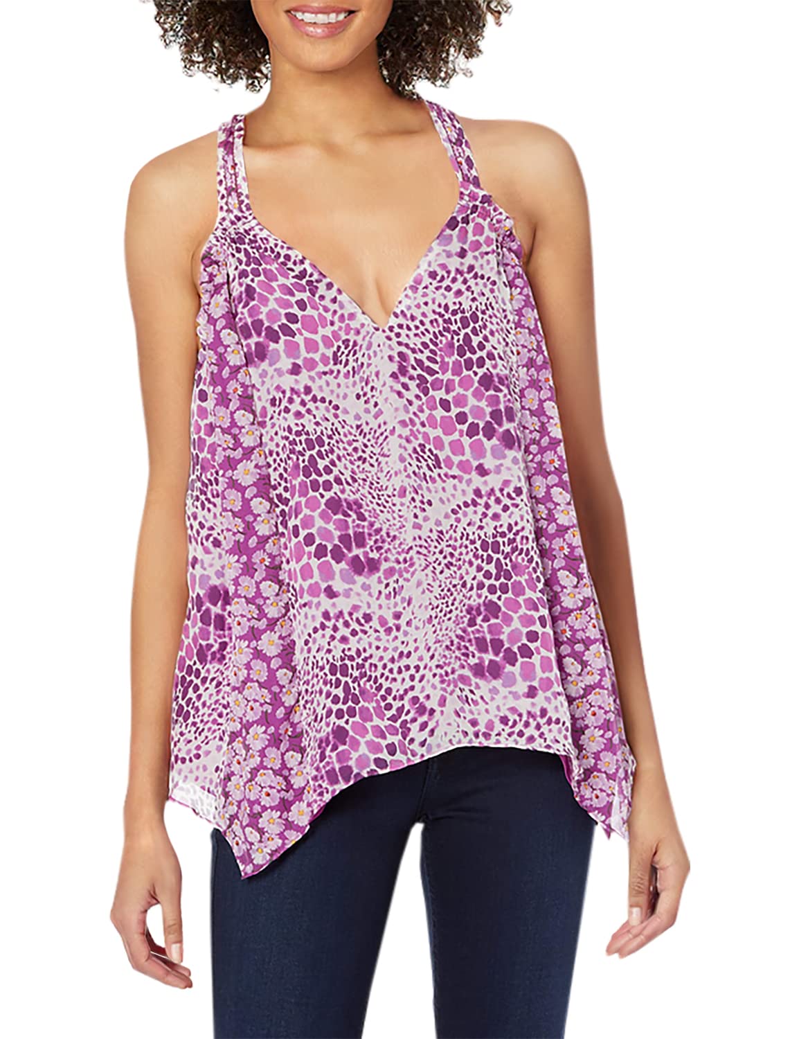 Ramy Brook Women's Printed Ronela V Neck Sleeveless Blouse - Flowy Summer Tops for Casual Outings & Beach Vacations