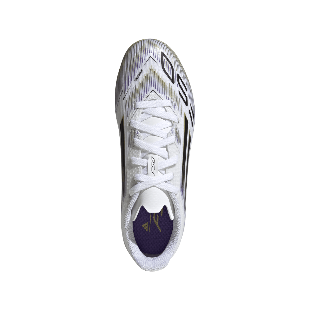 Adidas F50 League FG/MG Junior Football Cleats for Kids - White/Black/Metallic Gold Soccer Shoes | Perfect for Youth Training & Matches on Firm Ground & Artificial Turf