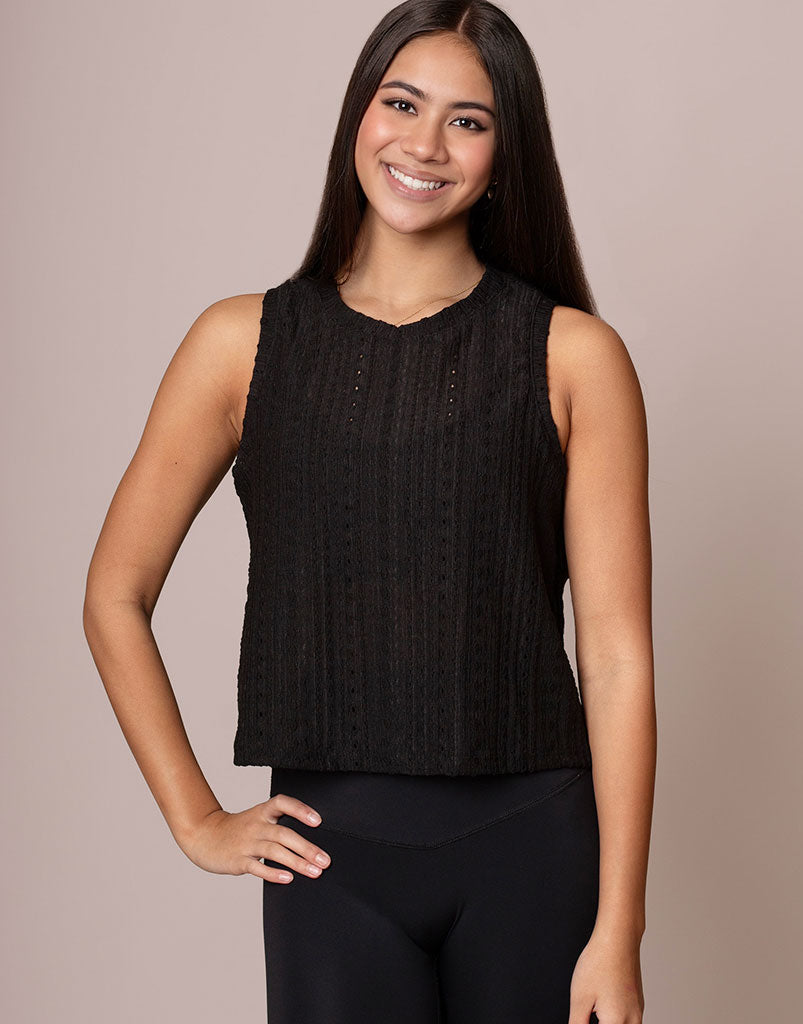 Valentina Eyelet Motion Tank Top - Women's Flowy Lace Trim Cami for Summer, Beach & Casual Wear