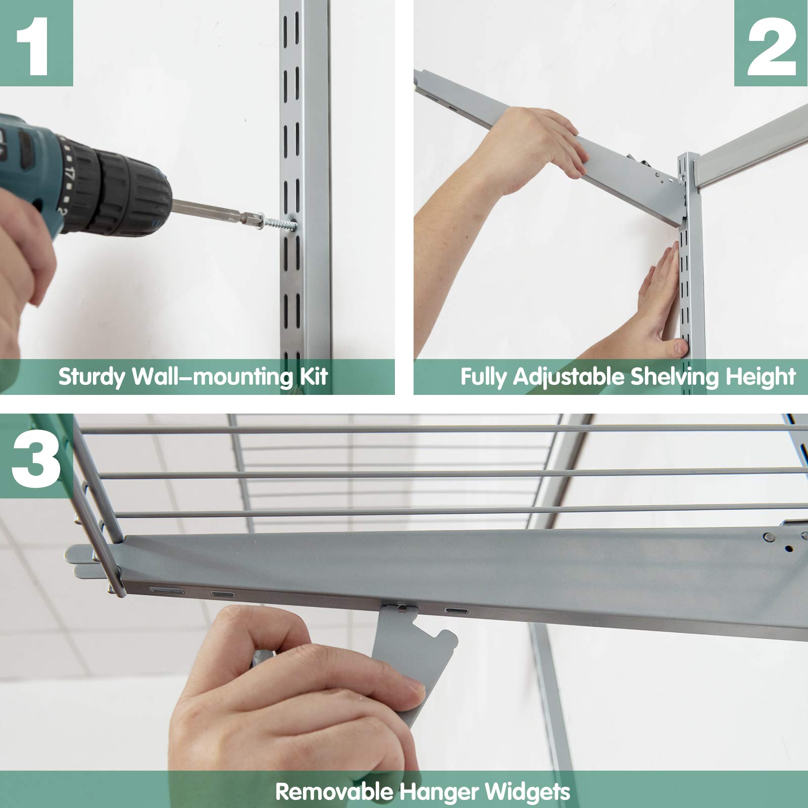 Tangkula 3-5 FT Custom Closet Organizer System Kit - Wall Mounted Storage with Adjustable Wire Shelves & Hanging Rods | Modular Closet Organization for Bedroom, Walk-in Closet & Small Space Storage Solutions