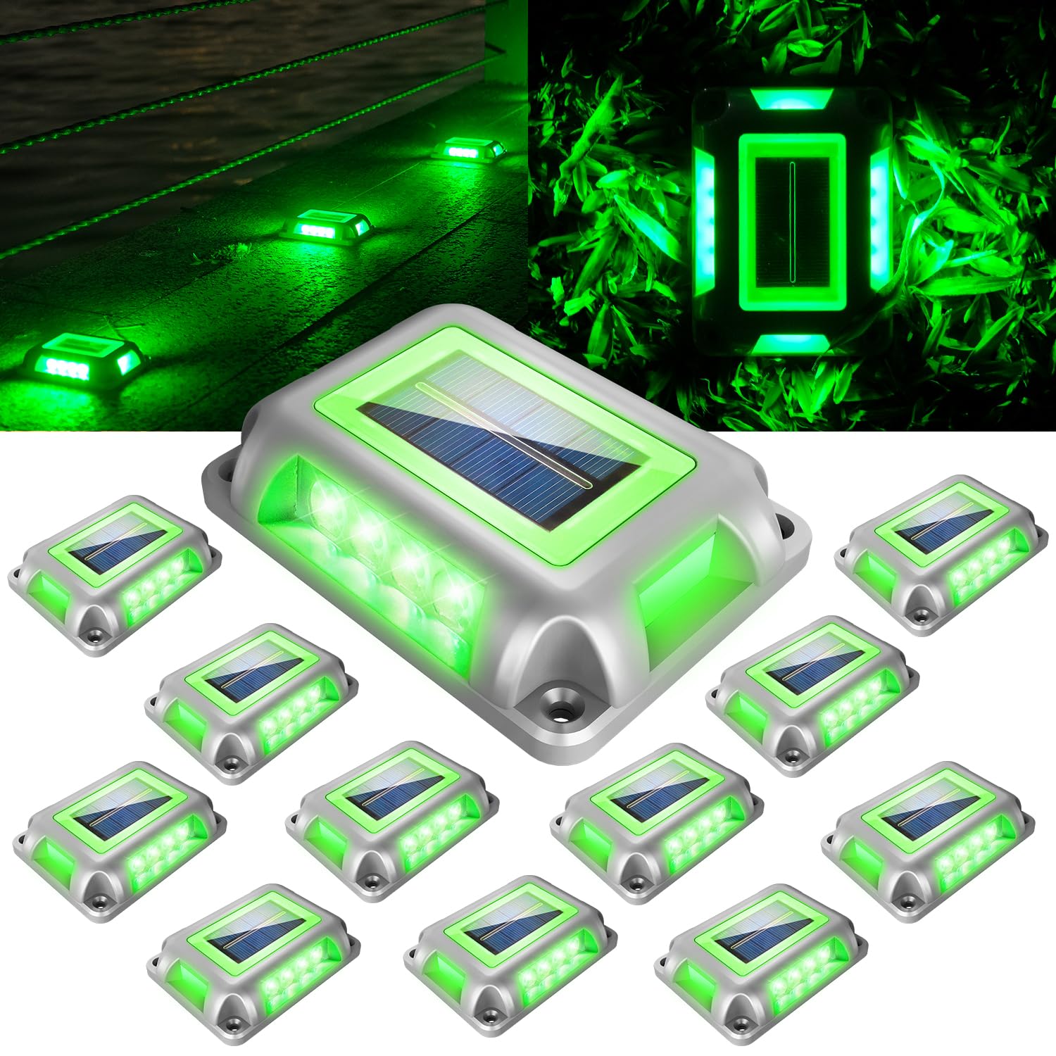 T-SUN 12 Pack Solar Deck Lights Outdoor Waterproof LED Pathway Lights - IP65 Waterproof, Solar Powered for Driveway, Garden, Sidewalk, Steps, Dock - Perfect for Halloween, Patio, and Landscape Lighting