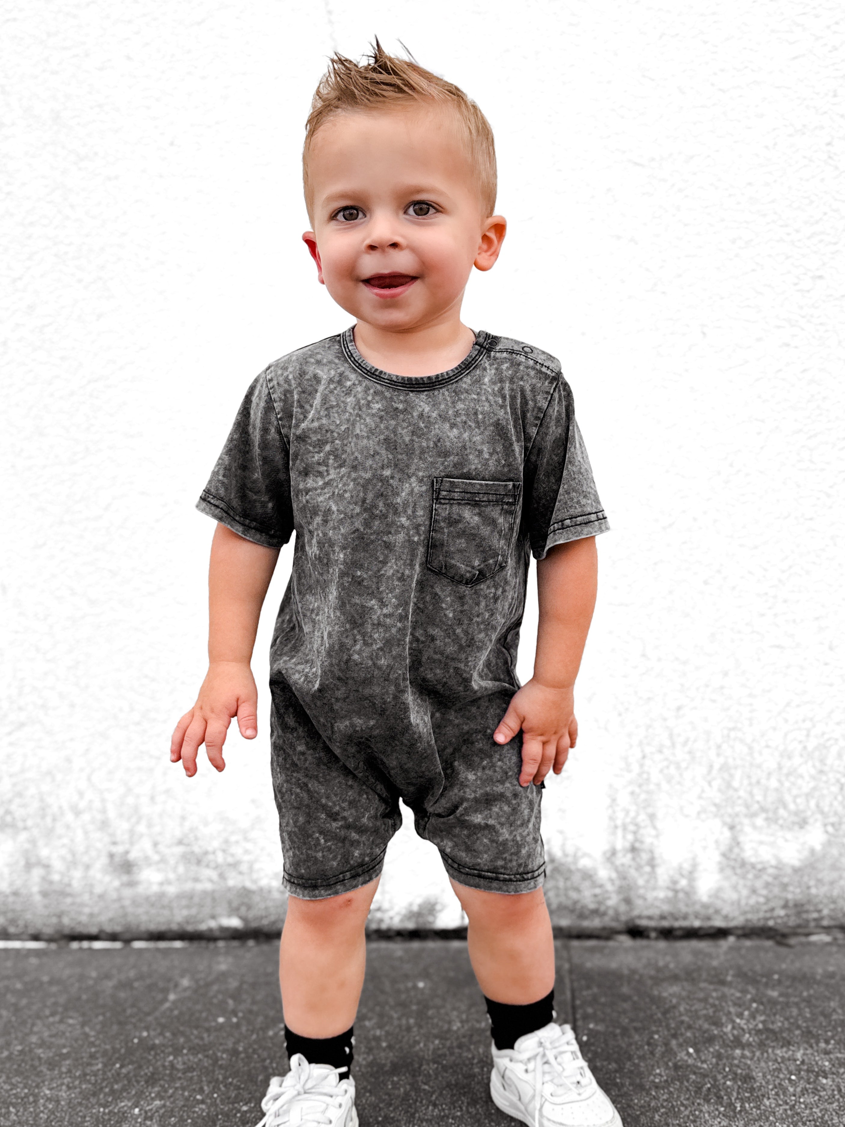 Acid Wash Shortie Romper for Women - Black Distressed Denim Jumpsuit | Casual Summer Outfit, Beachwear, Festival Fashion