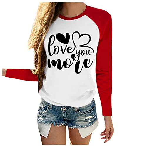 Valentine's Day Love Letter Printed Women's Long Sleeve T-Shirt - Raglan Blouse for Casual Wear, Workout & Office (Red, XL) - Perfect for Date Nights, Valentine Gifts & Everyday Fashion