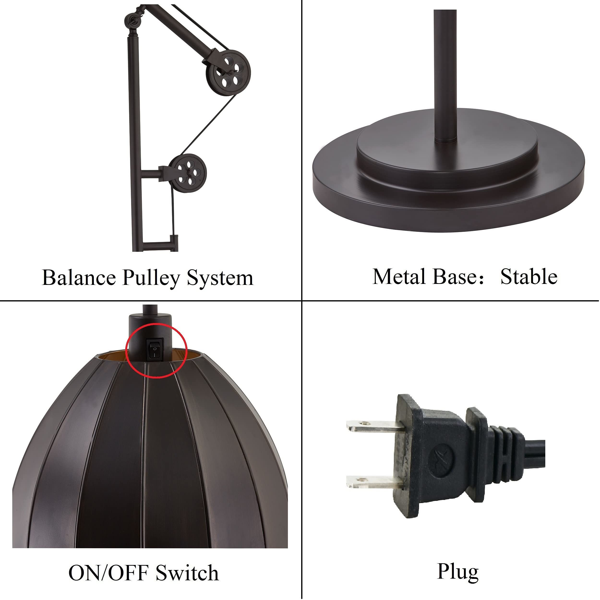 WOXXX Industrial Counterweight Pulley Floor Lamp - Adjustable Metal Shade, Rustic Deep Bronze Finish - Modern Standing Lamp for Living Room, Bedroom, Office & Reading - Farmhouse Style Tall Floor Light for Home Decor & Workspaces