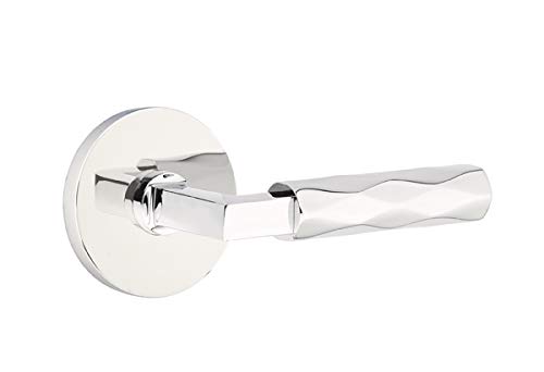 Emtek Select Privacy Lever Door Handle - Disk Rosette, L-Square Stem, Right Hand (Polished Chrome) | Modern Interior Door Hardware for Bedrooms & Bathrooms