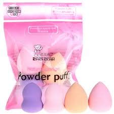 Babi Bear Powder Puff Beauty Blender Sponge - 4 Pack Set for Flawless Makeup Application | Perfect for Foundation, Concealer & Powder Blending | Home & Professional Use