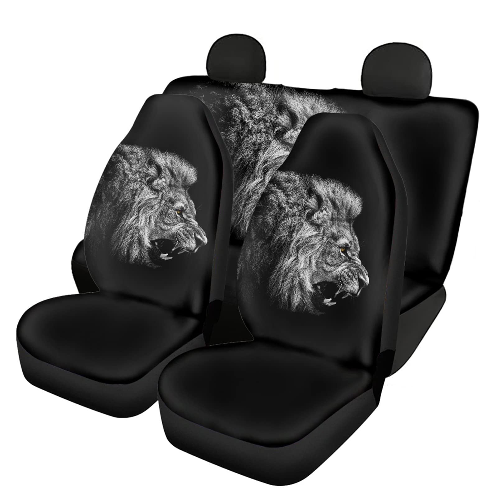 CLOHOMIN Universal Car Seat Covers Full Set - Lion Print Animal Face Pattern for Trucks, Vans & SUVs | Front & Back Seat Protectors | Durable Auto Accessories for Daily Commute & Family Road Trips