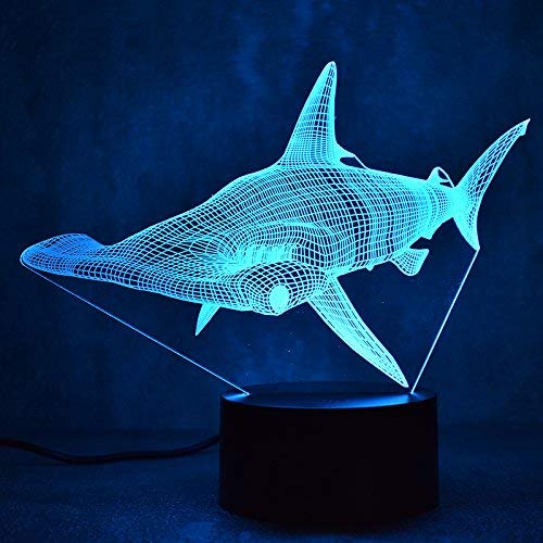 3D Shark Night Light USB Powered Touch Switch LED Desk Lamp with 7 Color Changing Modes - Optical Illusion Decor for Kids Room, Birthday Gift & Home Decoration (Perfect for Bedtime, Study Room & Party Decor)
