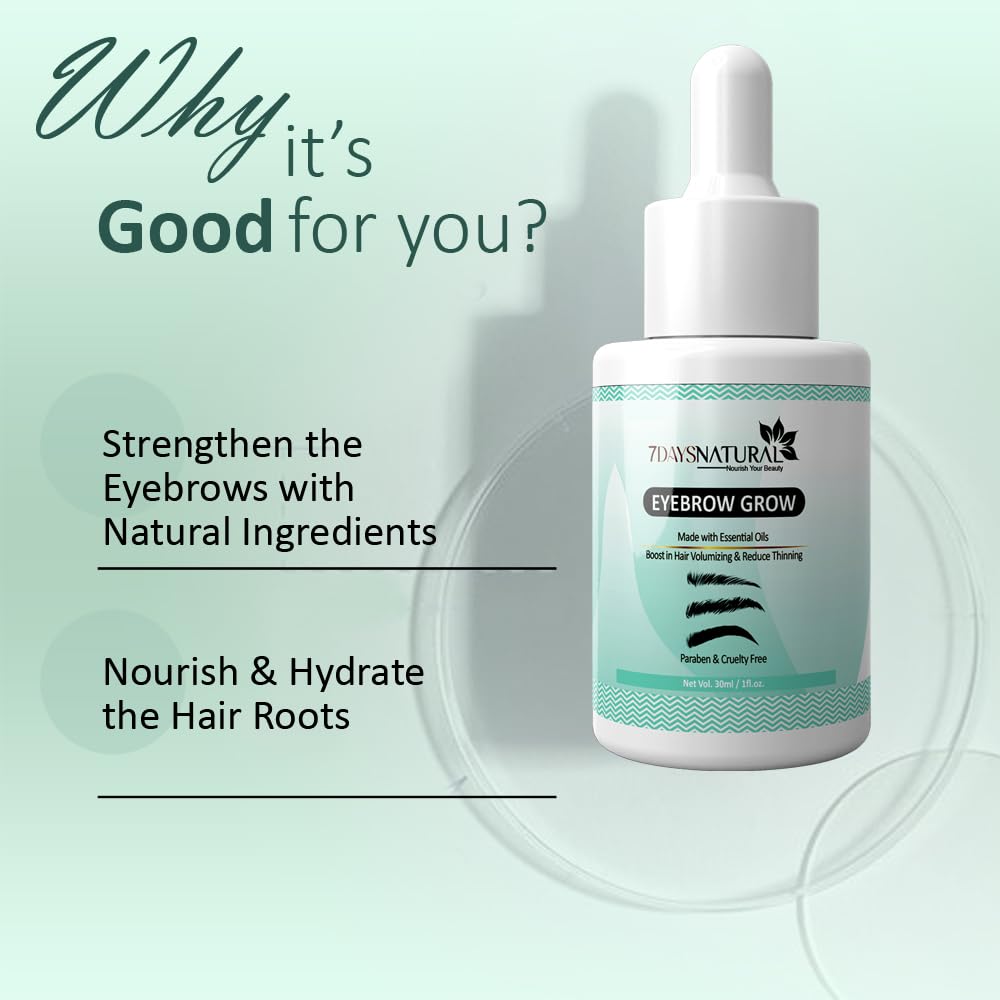 7 Days Eyelash & Eyebrow Growth Serum with Castor Oil & Vitamin E - Natural Lash Enhancer for Longer, Thicker Lashes & Brows - Lightweight, Non-Greasy Formula (30ml) - Perfect for Nighttime Use & Makeup Prep
