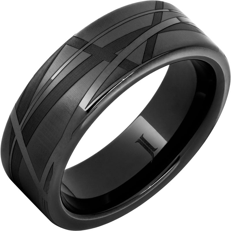 Abstract Black Diamond Ceramic™ Engraved Ring for Men & Women - Elegant Wedding Band, Anniversary Gift, Fashion Jewelry - Perfect for Engagements, Date Nights & Special Occasions
