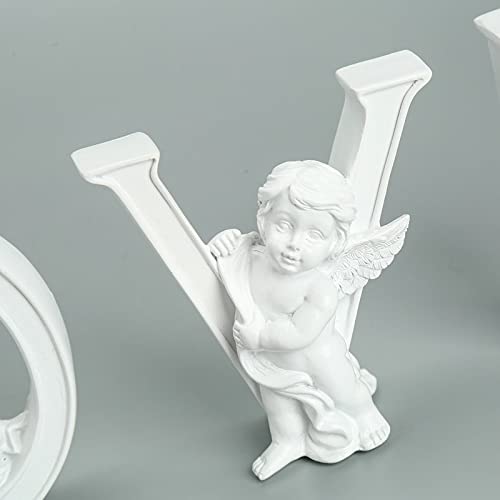 4-Piece Angel Figurine Set - White Cherub Statues with Heart Letters, Romantic Home Decor for Wedding, Valentine's Day & Nursery Room Decorations